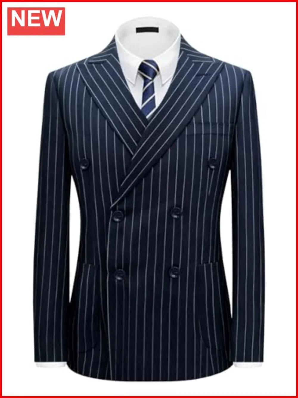 Men's Slim Fit Striped 2 Piece Suit Set Blazer Pants Formal Business